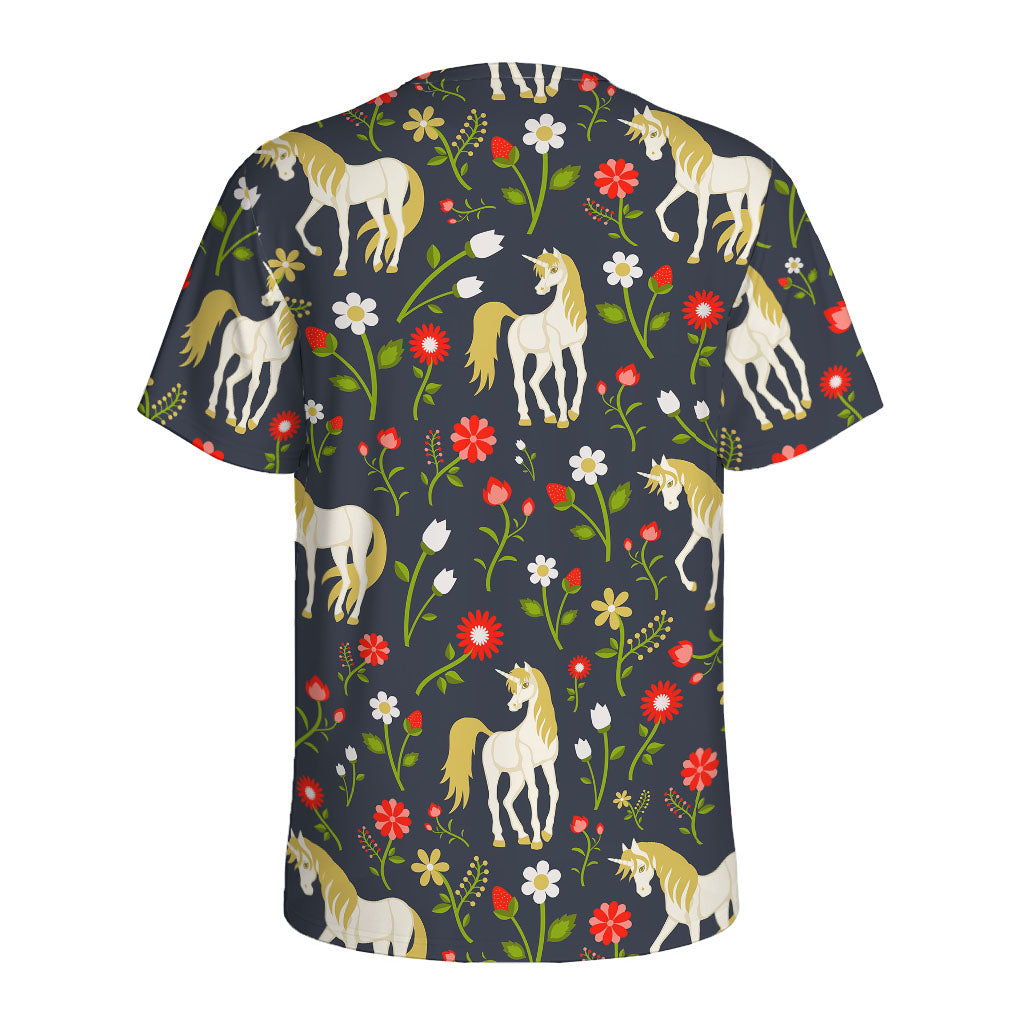 Magic Floral Unicorn Pattern Print Men's Sports T-Shirt