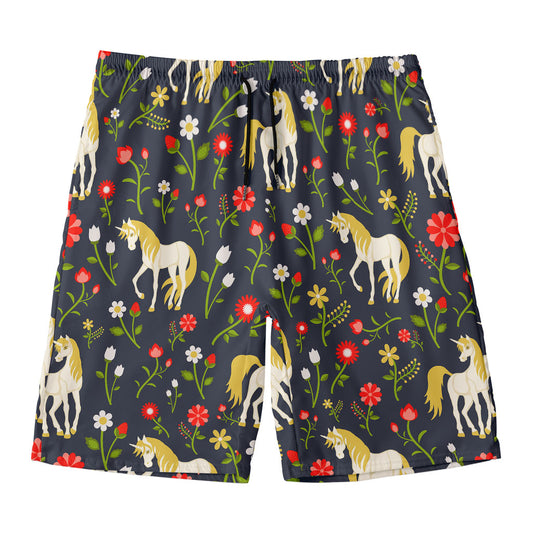 Magic Floral Unicorn Pattern Print Men's Swim Trunks