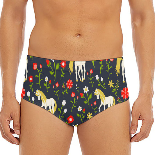 Magic Floral Unicorn Pattern Print Men's Triangle Swim Briefs