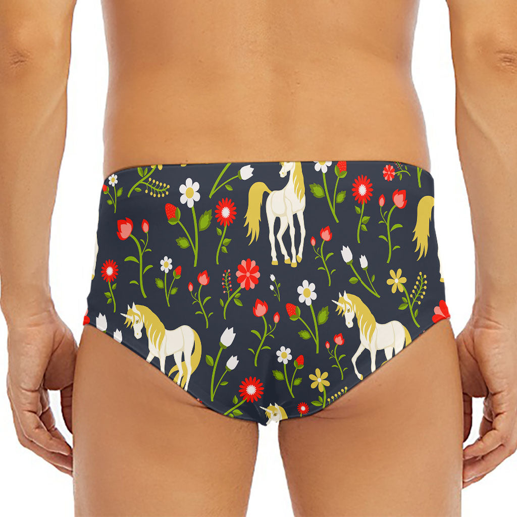 Magic Floral Unicorn Pattern Print Men's Triangle Swim Briefs