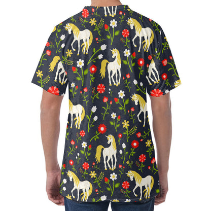 Magic Floral Unicorn Pattern Print Men's Velvet T-Shirt