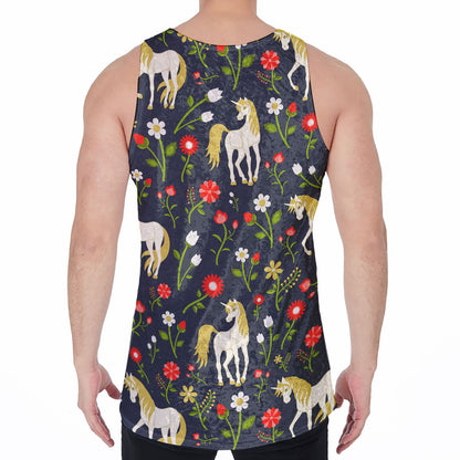 Magic Floral Unicorn Pattern Print Men's Velvet Tank Top