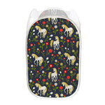 Magic Floral Unicorn Pattern Print Mesh Laundry Hamper