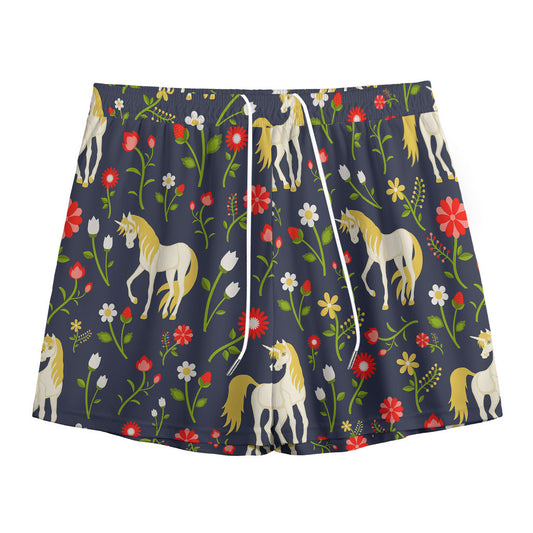 Magic Floral Unicorn Pattern Print Mesh Shorts