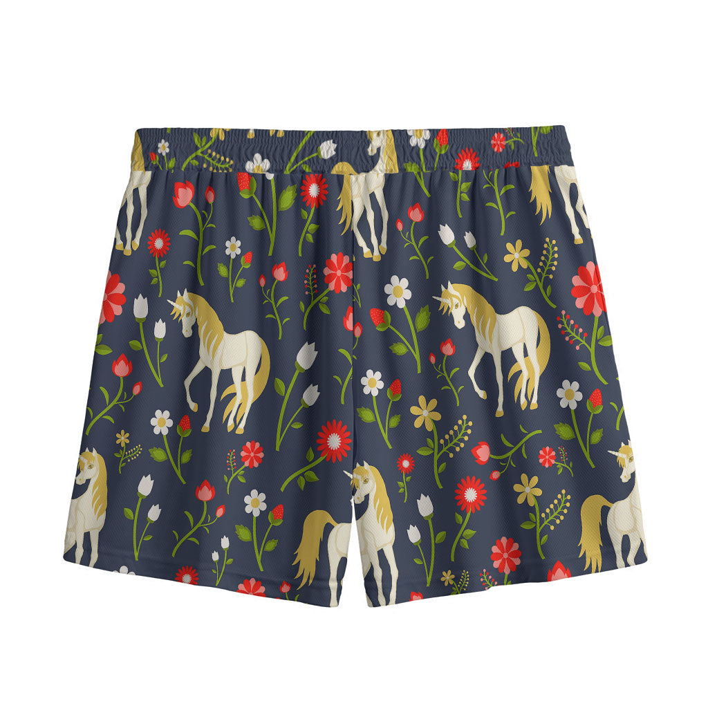 Magic Floral Unicorn Pattern Print Mesh Shorts