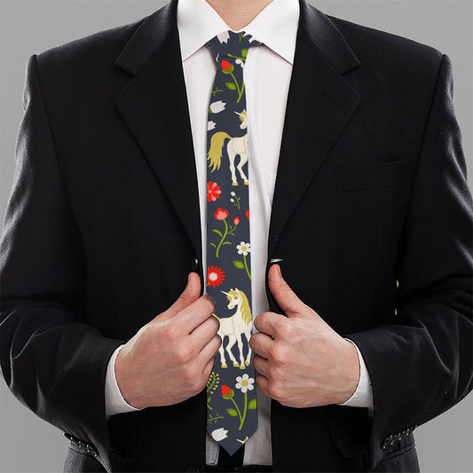 Magic Floral Unicorn Pattern Print Necktie