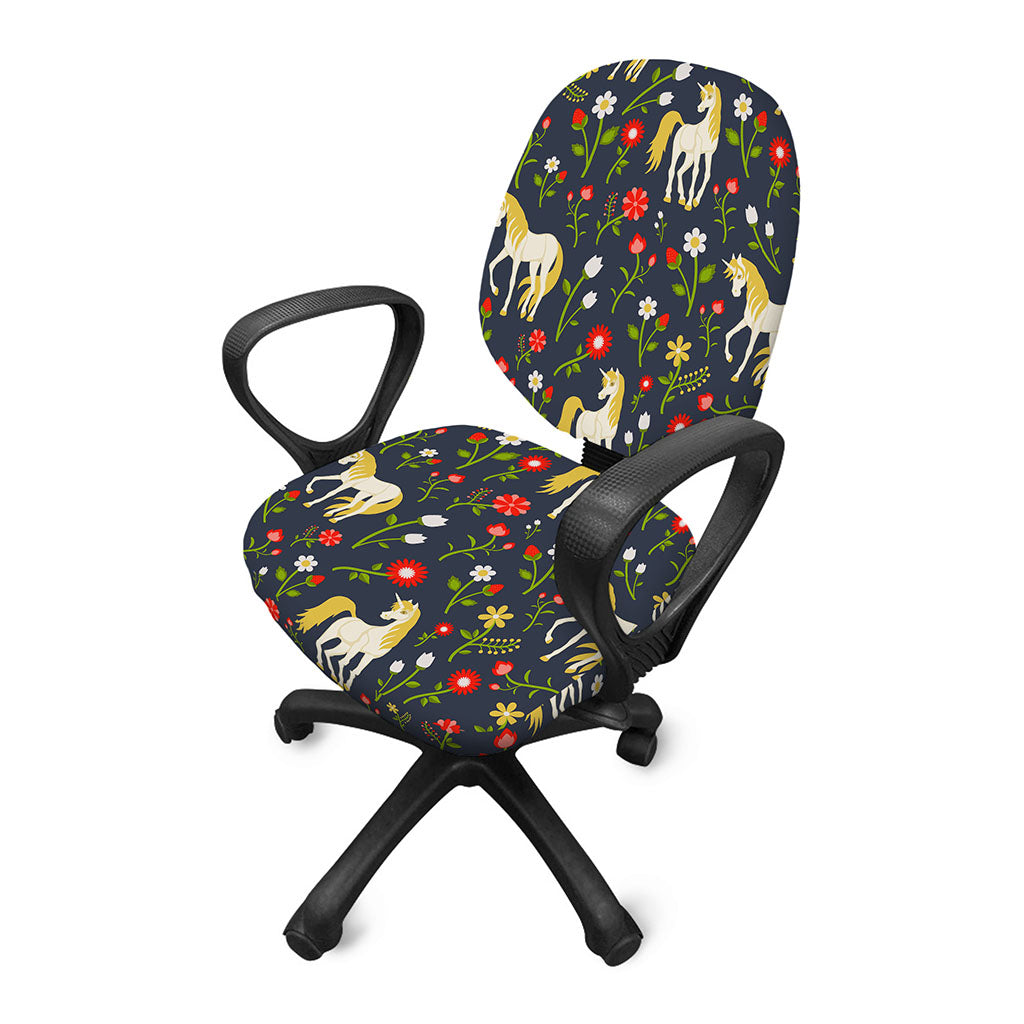 Magic Floral Unicorn Pattern Print Office Chair Cover