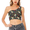 Magic Floral Unicorn Pattern Print One Shoulder Crop Top