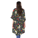 Magic Floral Unicorn Pattern Print Open Front Beach Cover Up