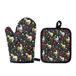 Magic Floral Unicorn Pattern Print Oven Mitt And Pot Holder Set