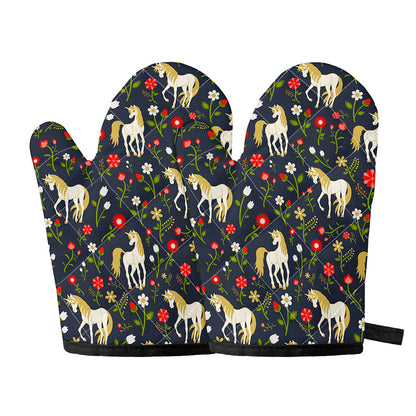 Magic Floral Unicorn Pattern Print Oven Mitts
