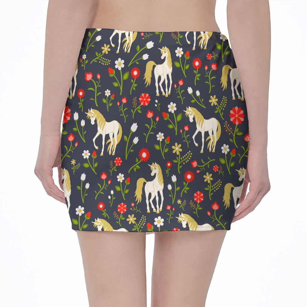 Magic Floral Unicorn Pattern Print Pencil Mini Skirt
