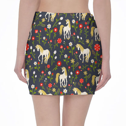 Magic Floral Unicorn Pattern Print Pencil Mini Skirt