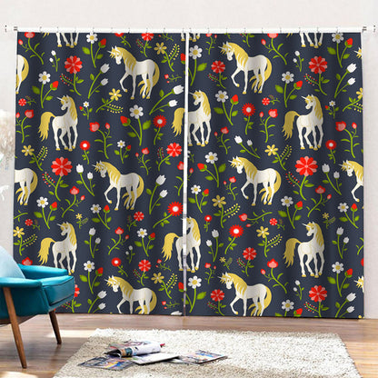 Magic Floral Unicorn Pattern Print Pencil Pleat Curtains