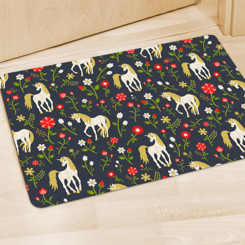 Magic Floral Unicorn Pattern Print Polyester Doormat