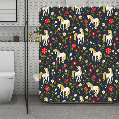 Magic Floral Unicorn Pattern Print Polyester Shower Curtain