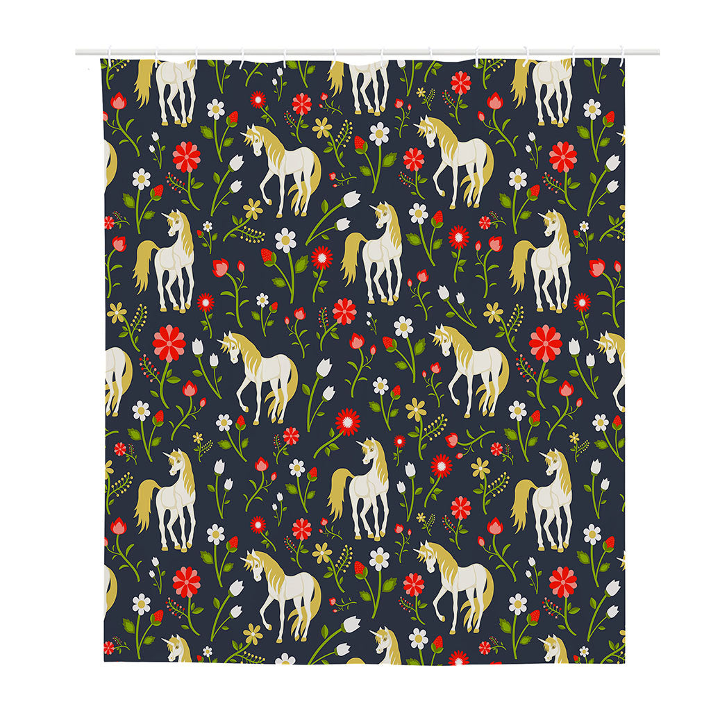 Magic Floral Unicorn Pattern Print Polyester Shower Curtain