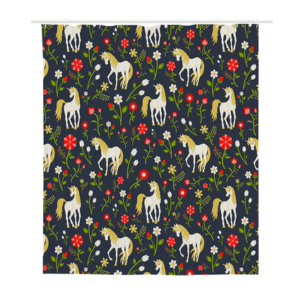 Magic Floral Unicorn Pattern Print Polyester Shower Curtain