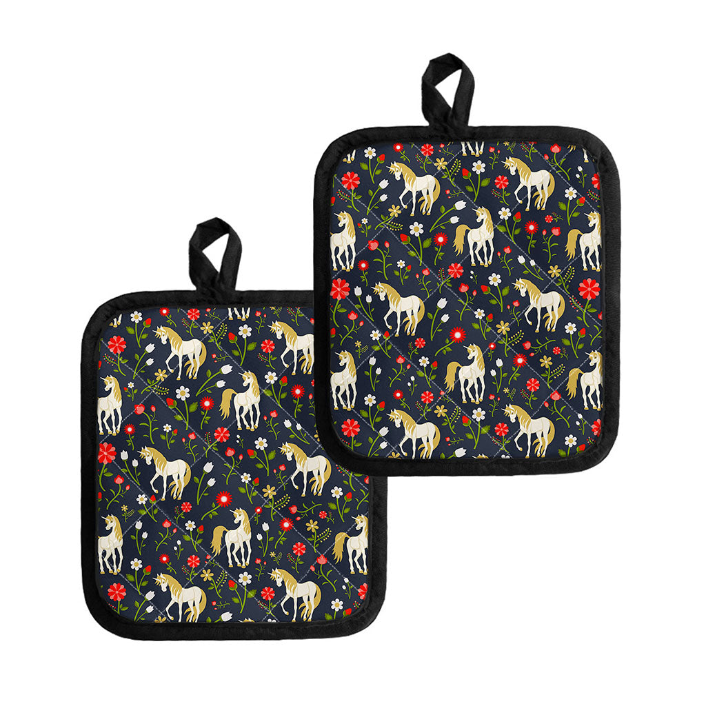 Magic Floral Unicorn Pattern Print Pot Holders