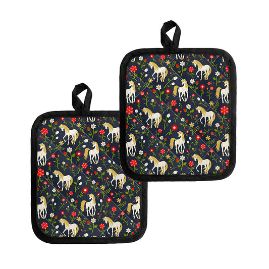 Magic Floral Unicorn Pattern Print Pot Holders