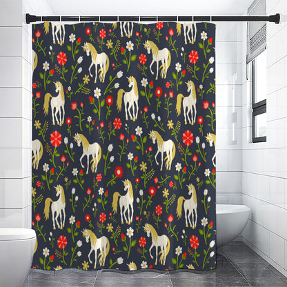 Magic Floral Unicorn Pattern Print Premium Shower Curtain