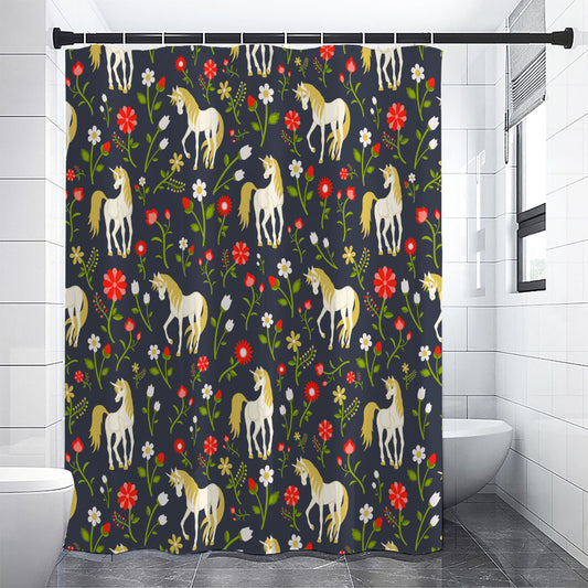 Magic Floral Unicorn Pattern Print Premium Shower Curtain