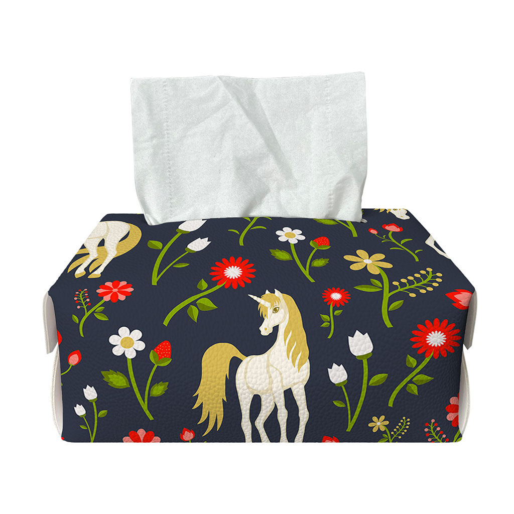 Magic Floral Unicorn Pattern Print Rectangle Tissue Box Cover