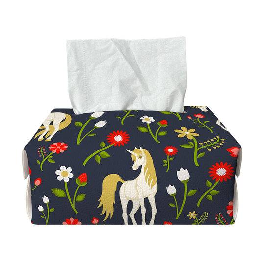 Magic Floral Unicorn Pattern Print Rectangle Tissue Box Cover