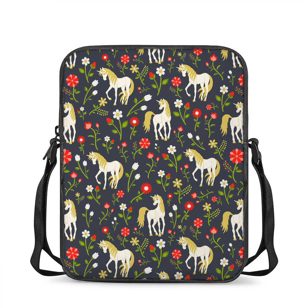 Magic Floral Unicorn Pattern Print Rectangular Crossbody Bag