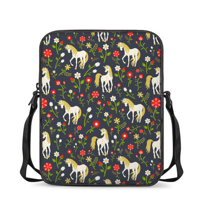 Magic Floral Unicorn Pattern Print Rectangular Crossbody Bag