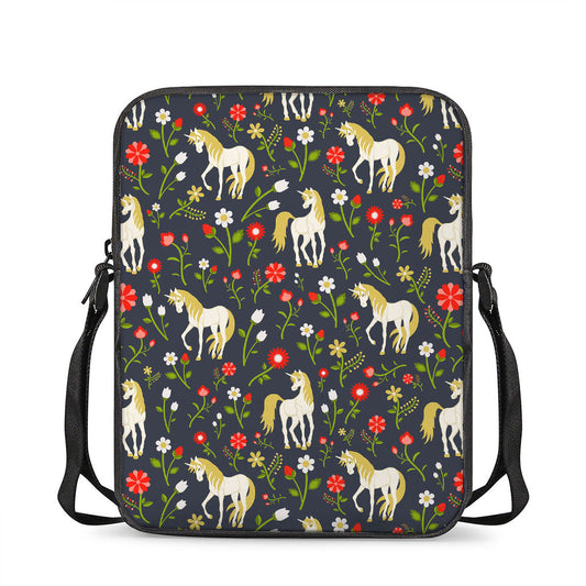 Magic Floral Unicorn Pattern Print Rectangular Crossbody Bag