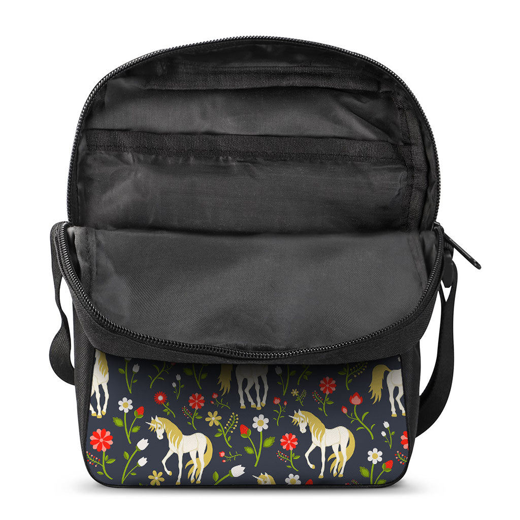 Magic Floral Unicorn Pattern Print Rectangular Crossbody Bag