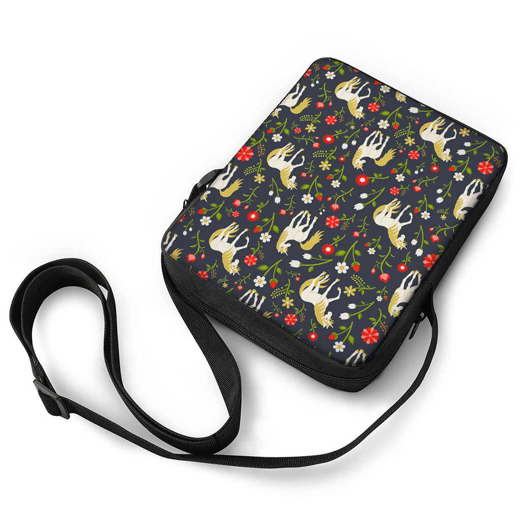 Magic Floral Unicorn Pattern Print Rectangular Crossbody Bag