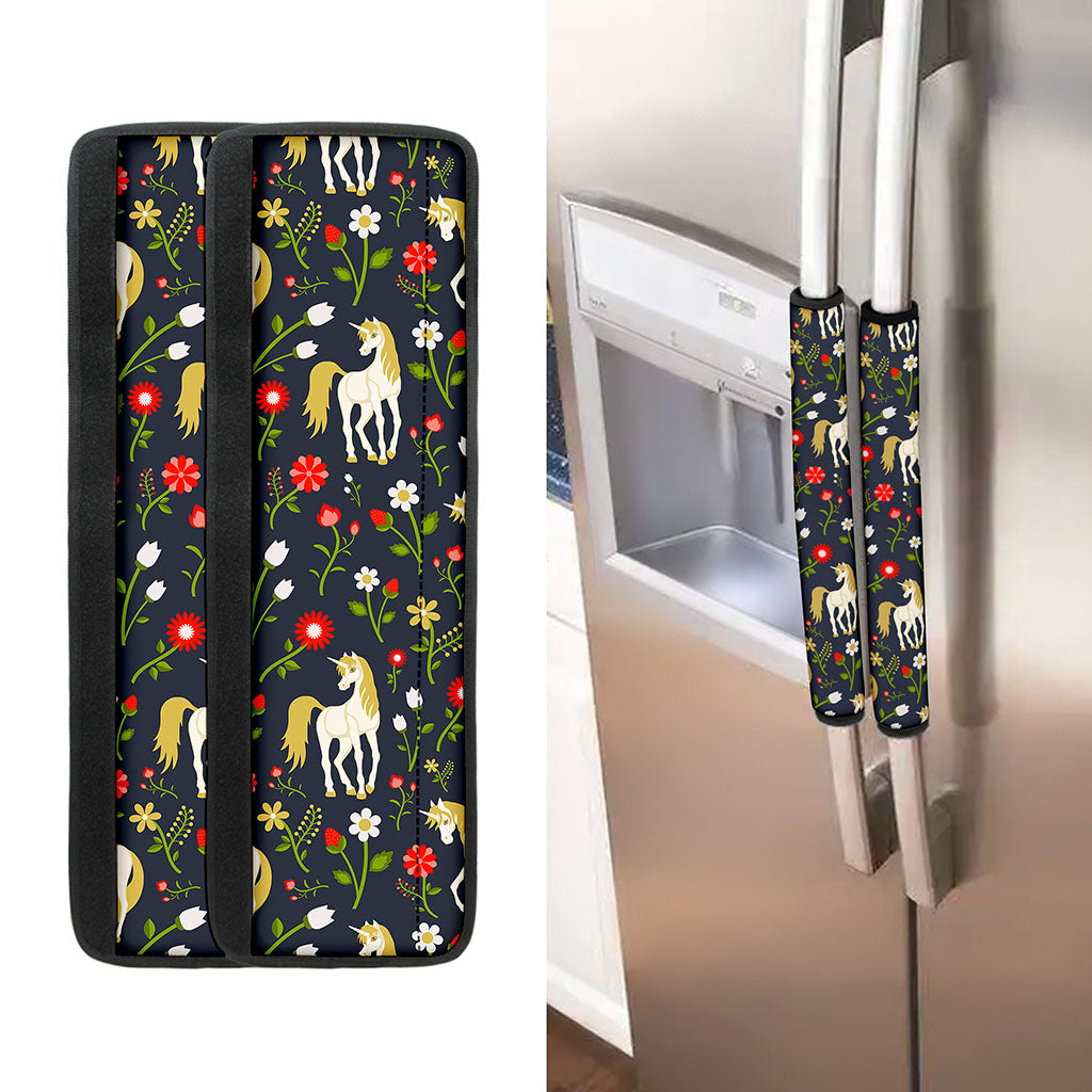 Magic Floral Unicorn Pattern Print Refrigerator Handle Covers