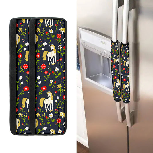 Magic Floral Unicorn Pattern Print Refrigerator Handle Covers