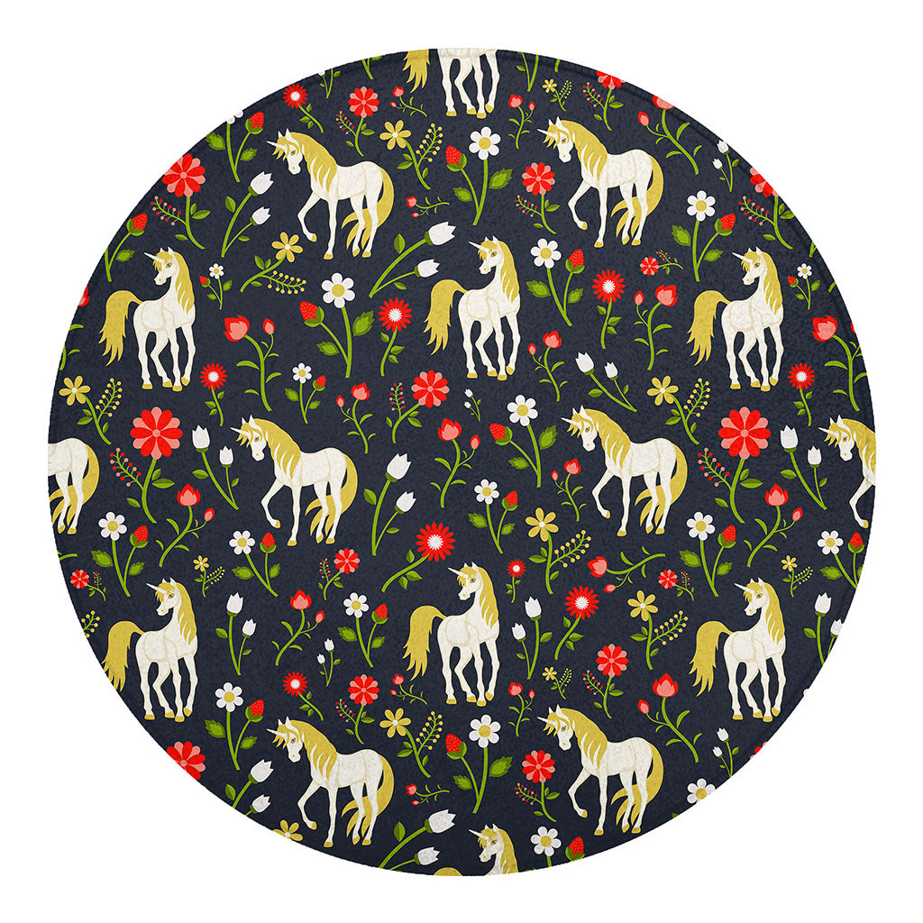 Magic Floral Unicorn Pattern Print Round Blanket