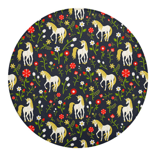 Magic Floral Unicorn Pattern Print Round Blanket