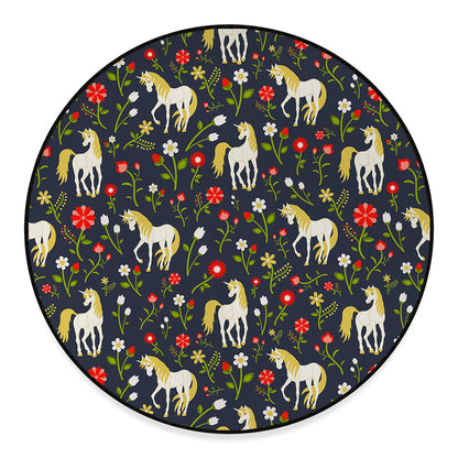 Magic Floral Unicorn Pattern Print Round Floor Mat