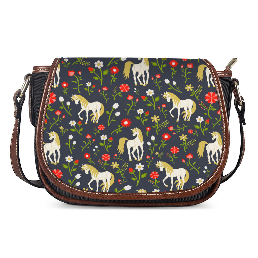 Magic Floral Unicorn Pattern Print Saddle Bag