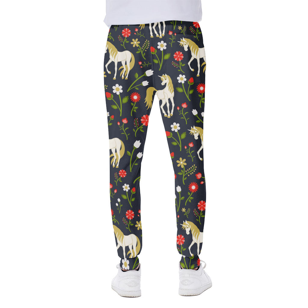 Magic Floral Unicorn Pattern Print Scuba Joggers