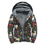Magic Floral Unicorn Pattern Print Sherpa Lined Zip Up Hoodie