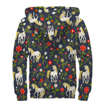 Magic Floral Unicorn Pattern Print Sherpa Lined Zip Up Hoodie