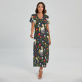 Magic Floral Unicorn Pattern Print Short Sleeve Maxi Dress