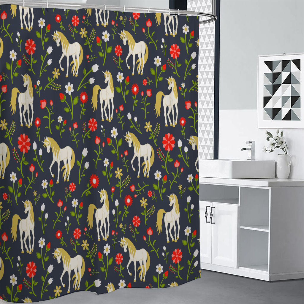 Magic Floral Unicorn Pattern Print Shower Curtain