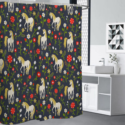 Magic Floral Unicorn Pattern Print Shower Curtain