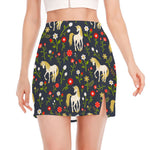 Magic Floral Unicorn Pattern Print Side Slit Mini Skirt