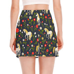 Magic Floral Unicorn Pattern Print Side Slit Mini Skirt