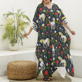 Magic Floral Unicorn Pattern Print Silk V-Neck Kaftan Dress