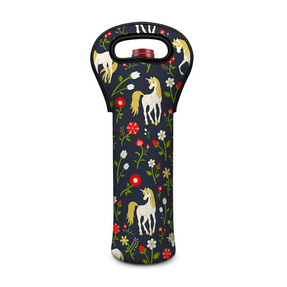 Magic Floral Unicorn Pattern Print Single Neoprene Wine Tote