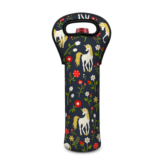 Magic Floral Unicorn Pattern Print Single Neoprene Wine Tote